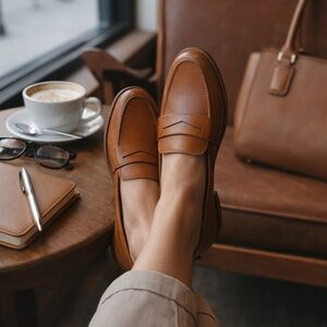 Cole Haan Men's Brown Leather Penny Loafers